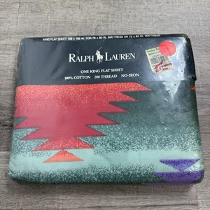 Ralph Lauren Canyon Bright Southwestern Flat Sheet King New Aztec Vintage - Picture 1 of 6