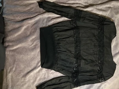 Vintage VALENTINO MISS V Black Linen Lace Panel Long Sleeve Top AS IS Old Wear - Image 1 of 4