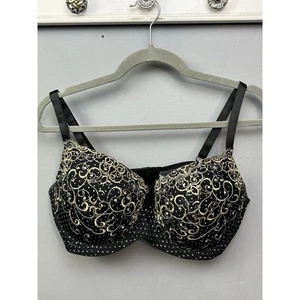 Delta Burke Black Gold Floral Padded Bra Womens 40D 5005-44 - Picture 1 of 8