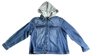 Steve Madden Hooded Jean Jacket Womens Size XXL Denim Button Front Hoodie NEW - Picture 1 of 23