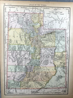 Mapa UTAH 1892, condados a color, puntos históricos, 14" x 10,5" Foto 1 de 4