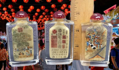 LOTE de 3 botellas de tabaco chinas pintadas al revés Festival Qingming Zhang Zeduan de colección Foto 1 de 4