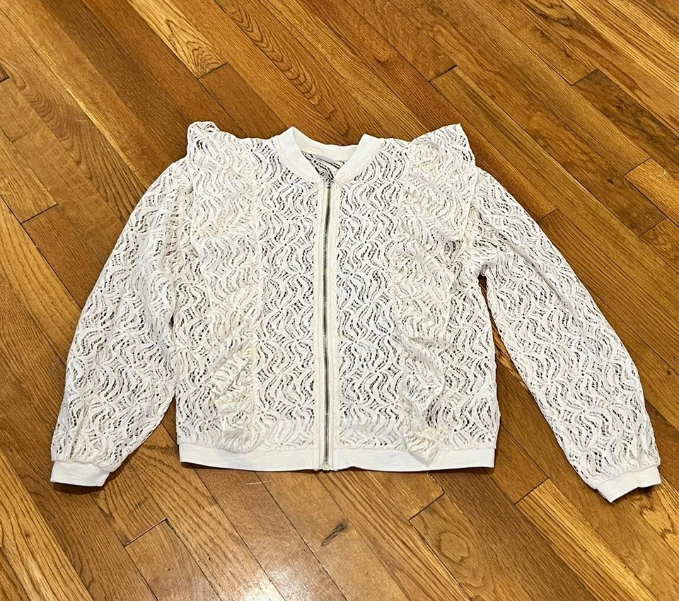 CHAQUETA BOMBER ZARA NIÑOS NIÑAS ENCAJE CRUDO CREMALLERA FRONTAL VOLANTES ENCAJE 0371/604 13-14 Foto 1 de 4