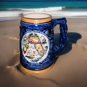 Cerveza vintage del estado de Florida Stein azul 5 pulgadas recuerdo escénico hecho en Japón - Imagen 1 de 2