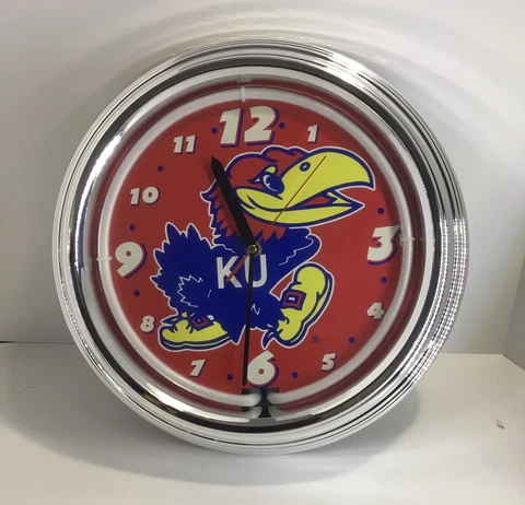 Kansas University KU Jayhawks Neon Clock Approx 14” Officially Licensed Product Cover