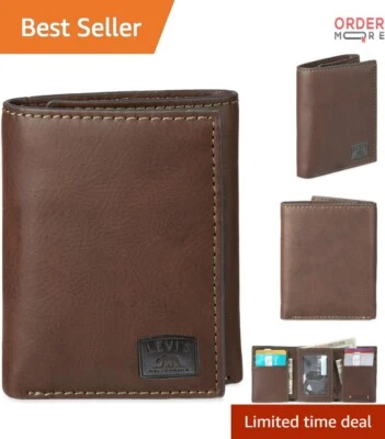 Durable Leather Trifold Wallet with Olive Green Stitch & Classic ID Window - Image 1 of 4