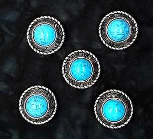 Western Style Large Bead Faux Turquoise Metal Alloy Conchos 1 Inch Five Count - Picture 1 of 4