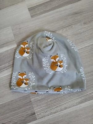 Baby Mütze KU 39-41, für ca. 3-12 Monate, Fuchs + Sterne, Jersey, handgenäht - Bild 1 von 2