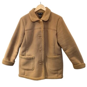 Penny Lane Coat Tan Faux Shearling Women Sz Small Jacket Old Money Y2K Car Coat - Picture 1 of 6