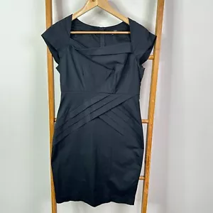 SABA Dress Womens 10 Black Short Cap Sleeve Pleated Pencil - Picture 1 of 10