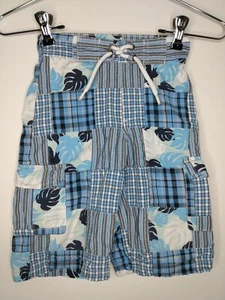 Gymboree Boys Size 4 Long Board Shorts Trunks Blue Square Palm Trees  - Picture 1 of 5