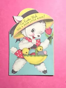 Vtg Rust Craft Easter Greeting Card Diecut Lamb for niece 1945 - Picture 1 of 5