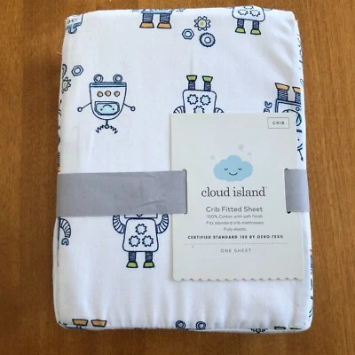 NUEVO Sábana bajera ajustada Cloud Island ROBOTS niño bebé bebé 100 % algodón elástico Foto 1 de 4