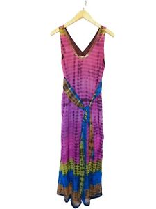 Peppe Peluso Jumpsuit Romper  Small Fuchsia Tie Dyed Gold Sequin Palazzo 