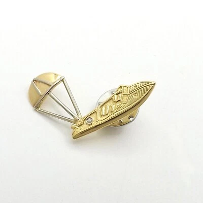 Solid 18k Gold Parasailing Speed Boat Natural Diamond Tie Tac Lapel Pin Italy - Image 1 of 4