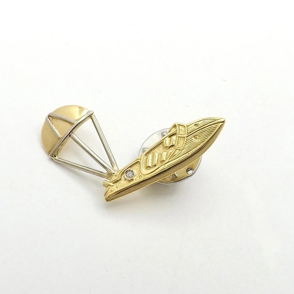 Solid 18k Gold Parasailing Speed Boat Natural Diamond Tie Tac Lapel Pin Italy - Image 1 of 4