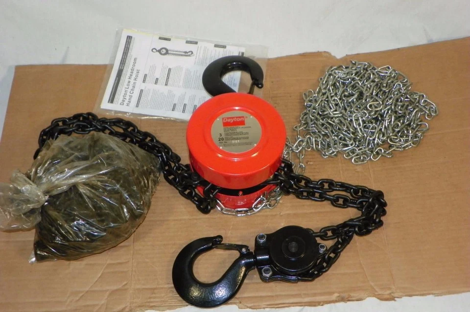 New DAYTON 38EV13 Low Headroom Chain Hoist 6000 lb 20' Lift 1-1/2" Hook Opening - Image 1 of 1