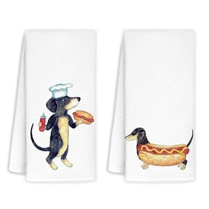 Funny Dachshund Kitchen Towels Dog Hand Dish Towels for Bathroom 16x24 2 Pack - Picture 1 of 7