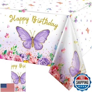 Butterfly Happy Birthday Tablecloth, Butterfly Party Decoration Rectangular W - Picture 1 of 5