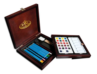 Künstler Aquarell Bleistifte & Farben Deluxe Malen Holz Box Geschenk Set - Bild 1 von 4