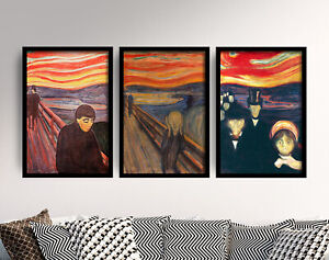 Edvard Munch - The Scream Collection - Set of 3 Anxiety Posters Art Print Fear