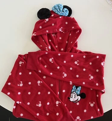 Pijama Minnie Mouse para mujer S rojo blanco 8 10 con capucha footie polar barra rastreo costo Foto 1 de 4