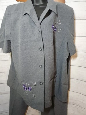 Vintage Miss Dorby  3-PC Gray/Purple Polyester Jacket, Skirt, Pants Set-Size 18W - Image 1 of 4