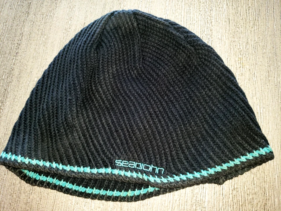 SEAN JOHN GORRO DE PUNTO DE INVIERNO A RAYAS AQUA NEGRO PARA HOMBRE TALLA ÚNICA Foto 1 de 1