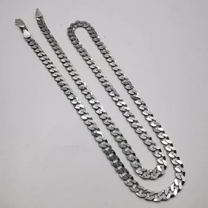 Collana vintage pesante argento sterling 925 catena piatta unisex - 22 pollici - 18,51 g - Foto 1 di 8