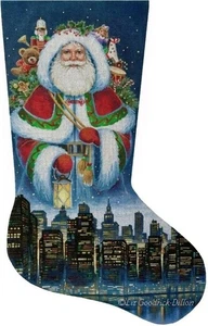 Needlepoint Handpainted Liz Goodrick Dillon Spirit Christmas City Stocking 21 - Picture 1 of 4