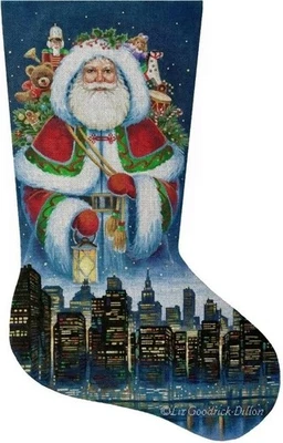 Needlepoint Handpainted Liz Goodrick Dillon Spirit Christmas City Stocking 21 - Image 1 of 4