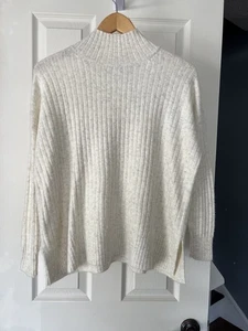 LOFT Petites Cream Ribbed Mock Neck Sweater XSP Soft Stretch Cozy Knit Pullover - Picture 1 of 7