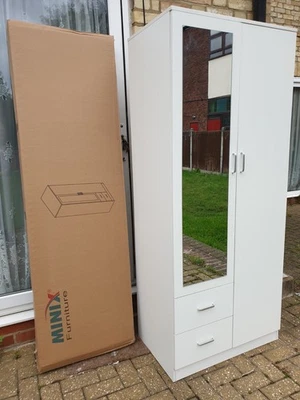 Modern 2‑Door Wardrobe with Mirror & 2 Drawers – Bedroom Closet Storage Cabinet - Image 1 of 4