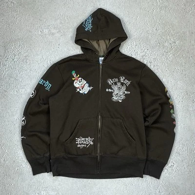 Ed Hardy Men New York Brown Zip Hoodie Size L - Image 1 of 4