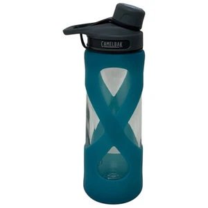 Camelbak Glass 24oz Water Bottle Silicone Sleeve Blue Chute Style Cap France - Picture 1 of 8