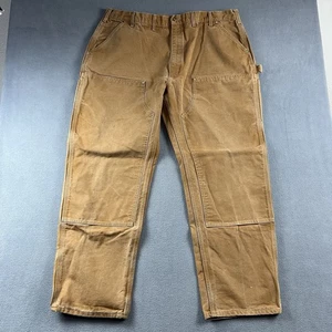Carhartt Pants Mens 44X32 Brown Double Knee Canvas Outdoor Workwear Grunge - Picture 1 of 13