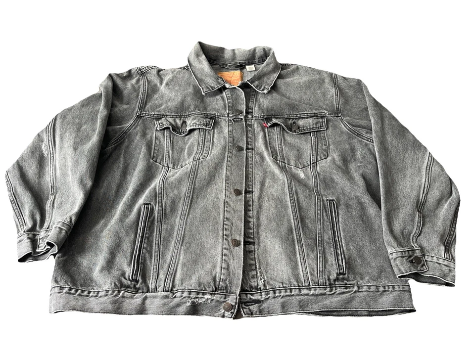 Chaqueta de mezclilla Levi Strauss Trucker para hombre gris envejecido negra descolorida grunge talla 4X Foto 1 de 4