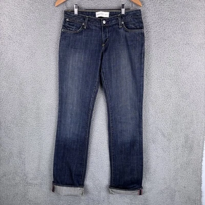 Женские джинсы из бумажной джинсовой ткани и ткани 28 (30x36) с заниженной талией приталенные Selvedge сделано в США - Изображение 1 из 4
