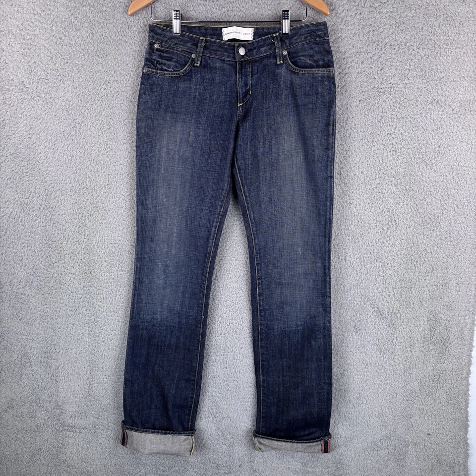 Pantalones de mezclilla y tela de papel para mujer 28 (30x36) tiro bajo calce ajustado ribete hechos en EE. UU. Foto 1 de 4