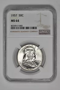 1957 50C Silver Franklin Half Dollar NGC MS 64 White with New Holder - Picture 1 of 2