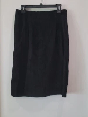 Falda lápiz midi vintage Dana Brooke negra sedosa de cuero gamuza cerdo talla 12 Foto 1 de 4