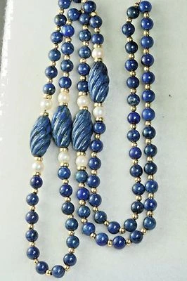 COLAR VINTAGE DÉCADA DE 1980 CONTAS DE LÁPIS DE OURO 14K PÉROLA 30 POLEGADAS - Imagem 1 de 2