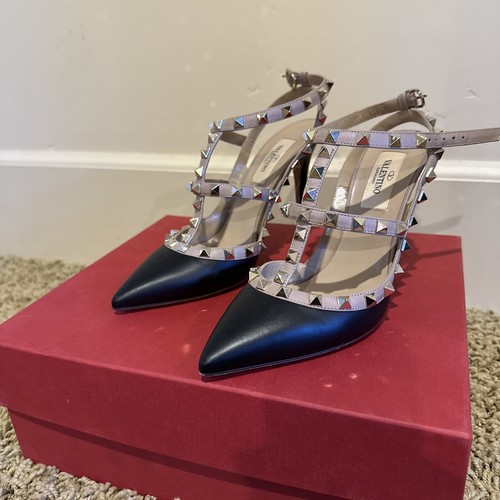 Raro Valentino Garavani In pelle Donna Cinturino alla Caviglia Nero Beige Stiletto EU 36 5