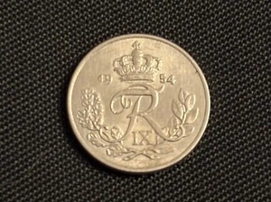1954 Denmark 10 Ore Coin King Frederick IX Danmark Crown Monogram Vintage - Picture 1 of 10