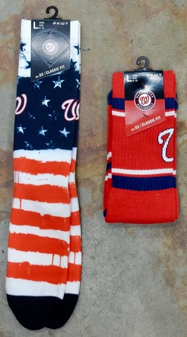 Washington Nationals 2 Pack Pair MLB Red Stripe Socks Crew Large USA Flag Stars Cover