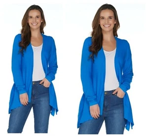 H BY HALSTON BLUE HANDKERCHIEF HEM DRAPE OPEN FRONT CARDIGAN Sz XXS NEW - Picture 1 of 1