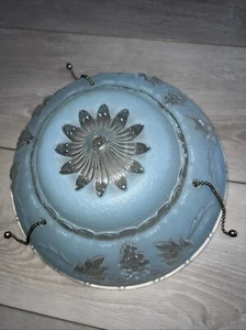 Vintage Blue Ceiling Light Fixture Shade Bowl Art Deco Glass Grapes Leaves - Picture 1 of 10