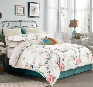 Oriental Print 100% Cotton Bedding Set: 3pc or 5pc Duvet Cover Set All Sizes - Picture 1 of 2