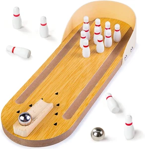 Mini Bowling Set, Wooden Tabletop Bowling Game Desk Toys Desktop Bowling Home Bo - Picture 1 of 6