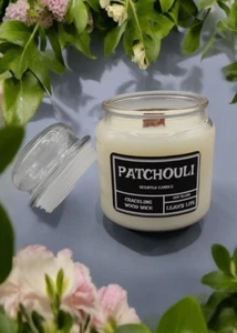 WOOD WICK * PATCHOULI SCENTED CANDLE * Leah's Lite Candle * 16 OZ - Picture 1 of 3